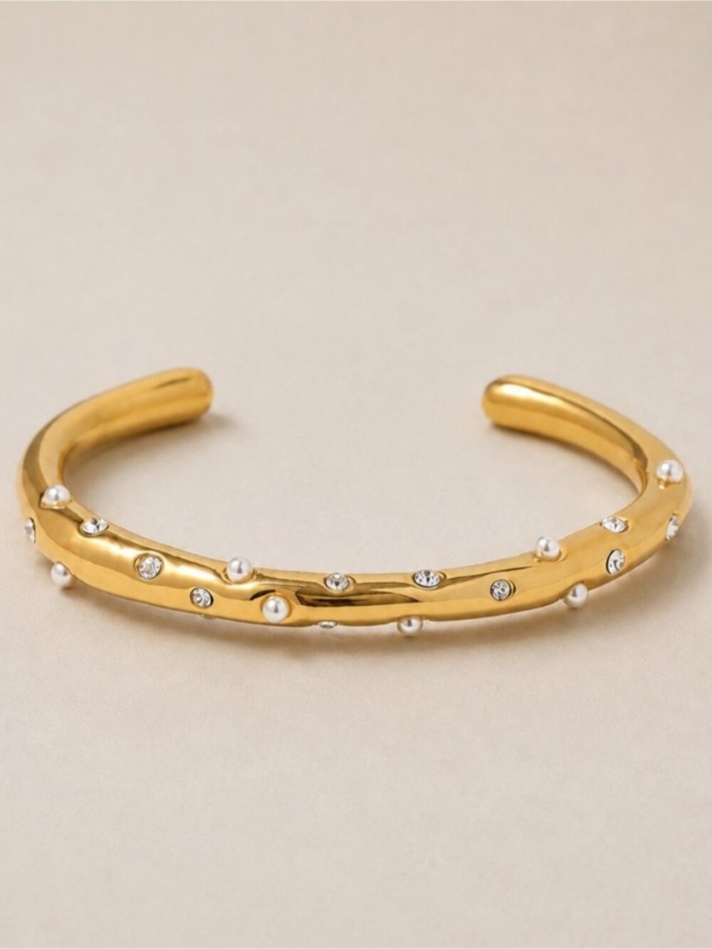 New! Gold Confetti Pearl Crystal Cuff Bracelet NWOT